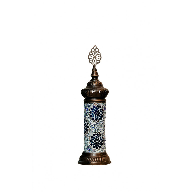 Table lamp-cylinder, white/blue mosaic
